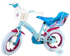 Детски велосипед - Замръзналото Кралство 12" - С помощни колела, кошница и столче за кукла - 
