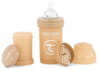 Бебешко шише Twistshake - 180 ml, с биберон, приставка шейкър и контейнер за сухо мляко - продукт