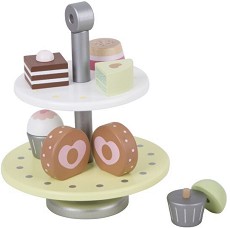Дървен двуетажен поднос за сладкиши Classic World — CW50514