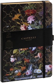 Луксозен тефтер с ластик Castelli Peony - 13 × 21 см, с широки редове от колекция Vintage Floral