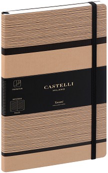 Луксозен тефтер с ластик Castelli Beige Cappuccino - 13 × 21 см, с широки редове от колекция Tatami