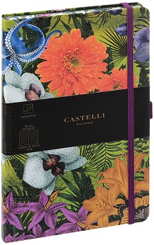 Луксозен тефтер с ластик Castelli Orchid - 13 × 21 см, с широки редове от колекция Eden