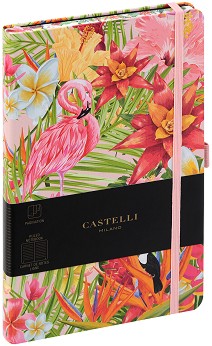 Луксозен тефтер с ластик Castelli Flamingo - 13 × 21 см, с широки редове от колекция Eden