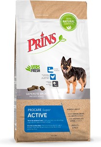Натурална студено пресована суха храна за активни кучета Prins Super Active — 12 кг, с пилешко и пуешко, от серията ProCare, от 6 месеца до 8 години