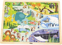 Зоопарк - Дървен пъзел от 48 части в подложка — Viga Toys 44587