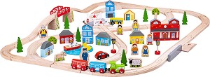 Дървена влакова писта Bigjigs Toys - Градски живот - С влакче и аксесоари — BJT015