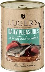 Консерви за котки Luger's - 6 × 400 г, с пъстърва и сардини, от серията Daily Pleasures, в зряла възраст