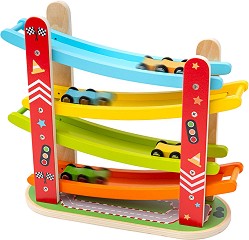 Дървена писта роли Bigjigs Toys - Комплект с 4 колички — BJ173