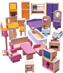 Мебели за куклена къща - Дървен комплект за игра — Bigjigs Toys JT116