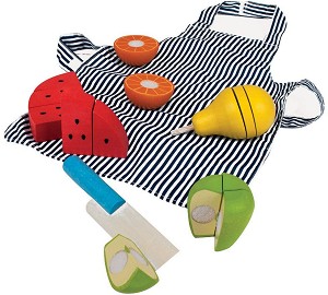 Дървени плодове за рязане Bigjigs Toys - С аксесоари — BJ648