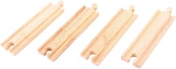Дървени прави релси Bigjigs Toys - Комплект от 4 броя от серията Rail — BJT101