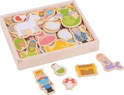 Дървени магнити - Фантастичен свят - Комплект от 35 елемента за игра — Bigjigs Toys BJ271