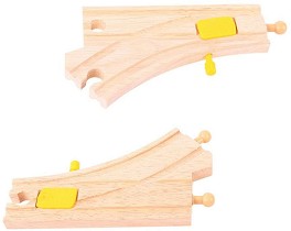 Дървени релсови разклонения с механични превключватели Bigjigs Toys - 2 броя от серията Rail — BJT219