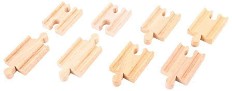 Дървени мини релси Bigjigs Toys - Комплект от 8 броя, от серията Rail — BJT104