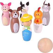 Мини боулинг - Ферма - Дървен комплект за игра — Bigjigs Toys BJ955