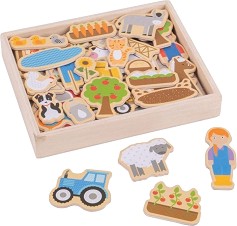 Дървени магнити - Ферма - Комплект от 35 броя — Bigjigs Toys BJ274