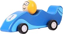 Дървен състезателен автомобил Bigjigs Toys - С pull-back механизъм — BJ992