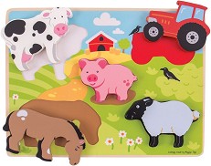 Ферма - Детски дървен пъзел от 5 части — Bigjigs Toys BJ326