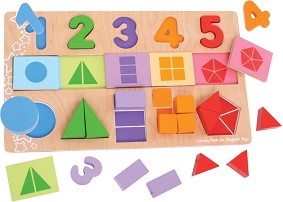 Дървени фигури Bigjigs Toys - Числа и форми — BJ459