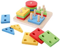 Дървена низанка Bigjigs Toys - Геометрични фигури — BB094