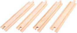 Прави дървени релси Bigjigs Toys - Комплект от 4 броя с дължина 21.5 cm, от серията Rail — BJT100