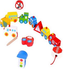 Дървена низанка Tooky Toy - Превозни средства — TKB512-BY