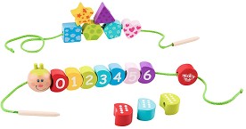 Дървена низанка Tooky Toy - Гъсеница с числа — TY875