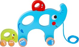 Дървена играчка за дърпане Tooky Toy - Слончета — TY321