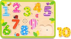 Числата от 1 до 10 - Дървен детски пъзел със звукови ефекти — Tooky Toy TL066