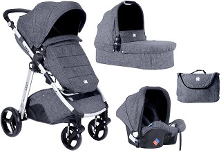 Бебешка количка 3 в 1 Kikka Boo Ugo 2020 - С кош за новородено, лятна седалка, кош за кола, чанта и аксесоари - количка