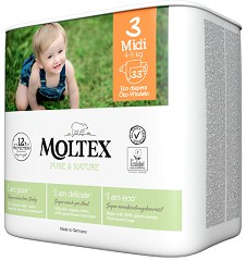 Еко пелени Moltex Pure & Nature 3 Midi - 33 броя, бебета 4-9 kg - продукт