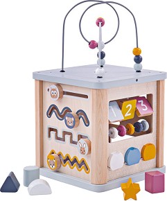 Дървен дидактически куб с активности - Bigjigs Toys — 32009