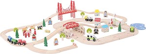 Дървена писта Bigjigs Toys - Железопътна - С аксесоари от серията Rail — BJT021