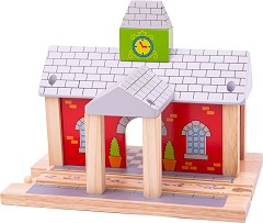 Дървена влакова гара Bigjigs Toys - Детска играчка за влакова композиция от серията Rail — BJT215