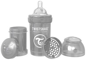 Бебешко шише Twistshake Pearl - 180 ml, с биберон, приставка шейкър и контейнер за сухо мляко - продукт