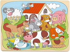 Животните от фермата - Детски дървен пъзел от 10 части в рамка — Woodyland 91929