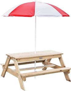 Дървена градинска масичка с пейки Classic World - 105 / 94 / 164 cm, с чадър от серията Classic Educational