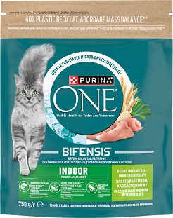 Суха храна за домашни котки Purina ONE Bifensis Indoor Formula - 0,75 кг, с пуешко, за над 1 година