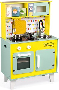 Детска дървена кухня Happy Day Big Cooker - Janod - Със звук и светлина — J06564