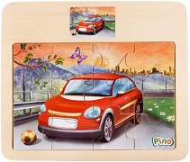 Кола - Детски дървен пъзел от 12 части в рамка — Pino 4102.4