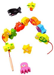 Дървена низанка Tooky Toy - Морски свят — TKB511-B