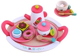 Детски дървен сервиз Tooky Toy - Време за чай - С аксесоари — TL057