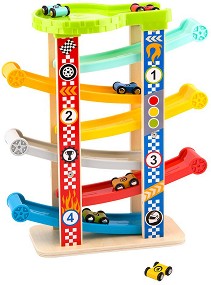 Дървена писта роли Tooky Toy - Със 6 колички — TY841