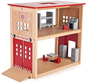 Дървена пожарна станция - Детски комплект за игра с аксесоари — Bigjigs Toys T0409