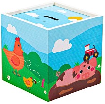 Дървена касичка Bigjigs Toys - Ферма - Детски аксесоар — T0310