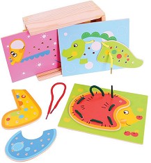 Животни за нанизване - Детски дървен образователен комплект — Bigjigs Toys BJ505
