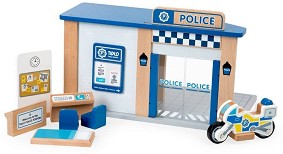 Полицейска станция - Детски дървен комплект за игра с аксесоари — Bigjigs Toys T0503