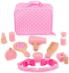 Детска козметична чантичка Bigjigs Toys - С дървени аксесоари — BJ490