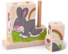Дървена низанка Bigjigs Toys - Домашни животни — BB104