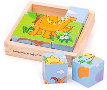 Дървени кубчета Bigjigs Toys - Динозаври - 9 броя — BJ513